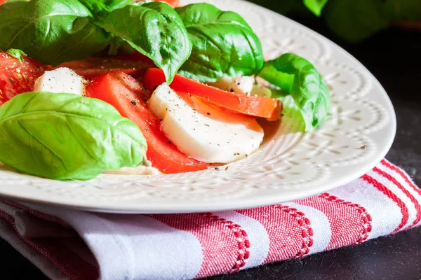 Salada Caprese com mussarela, tomate, manjericão — Fotografia de Stock