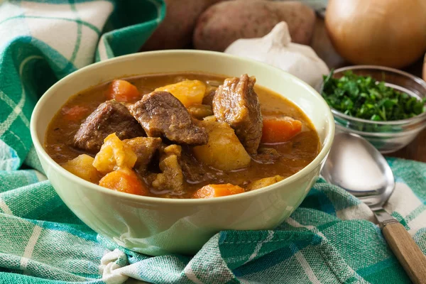 Ragoût irlandais à base de bœuf, pommes de terre, carottes et herbes — Photo