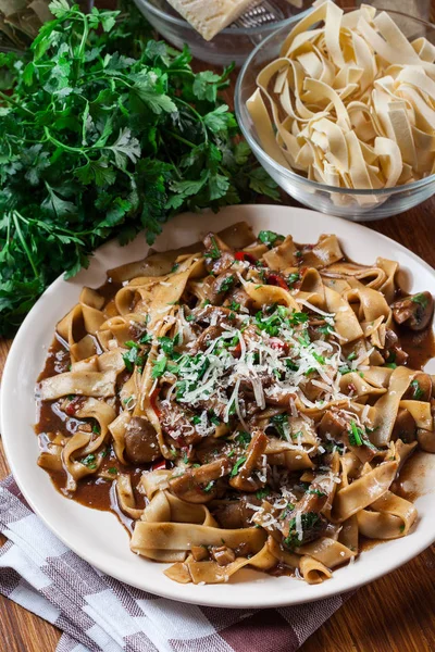 Tagliatelle pasta with champignon — Stock Photo, Image