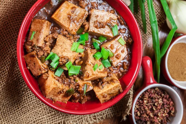 Mapo Tofu - sichuan pikantne danie — Zdjęcie stockowe