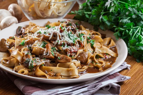 Tagliatelle pasta with champignon — Stock Photo, Image