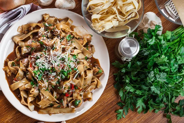 Tagliatelle pasta with champignon — Stock Photo, Image