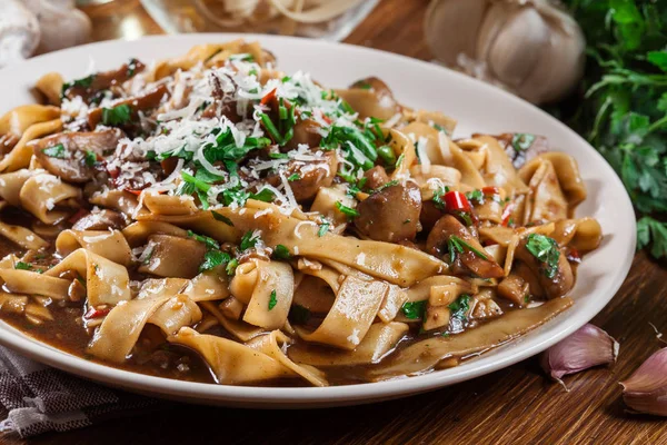 Tagliatelle pasta with champignon — Stock Photo, Image