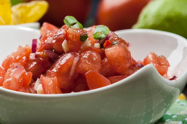 Bowl Fresh Salsa Tortilla Chips Table — Stock Photo, Image