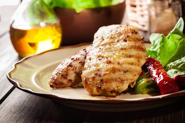 Grilled Chicken Breasts Served Grilled Paprika Plate — Stock Photo, Image