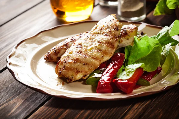 Grilled Chicken Breasts Served Grilled Paprika Plate — Stock Photo, Image