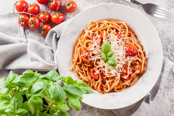 Spaghetti Napoli Parmesan Cheese Traditional Italian Dish — Stock Photo, Image