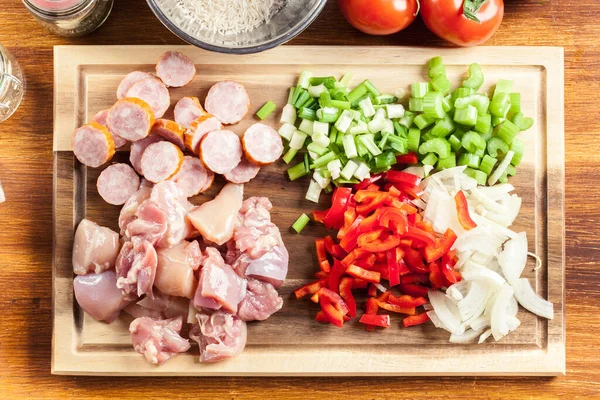 Ingredienser För Beredning Kyckling Jambalaya — Stockfoto
