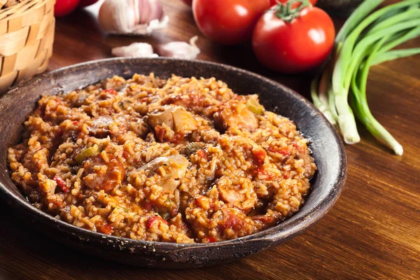 Jambalaya Pollo Riso Piccante Con Pollo Una Salsiccia Piatto Creolo — Foto Stock