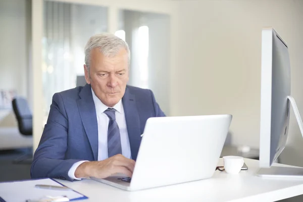 Senior businessman working online — ストック写真