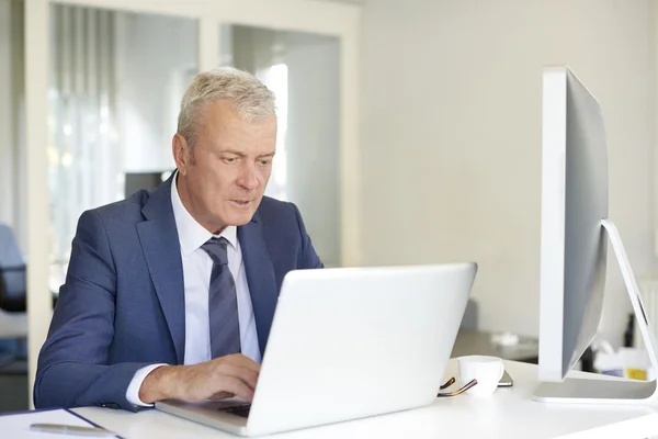 Senior businessman working online — ストック写真