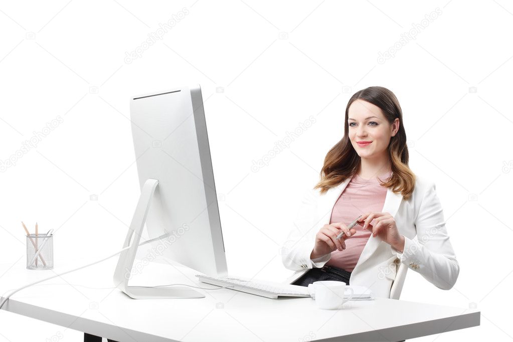  sales woman sitting in  office and thinking