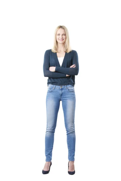 Kvinna som bär casual kläder stående — Stockfoto