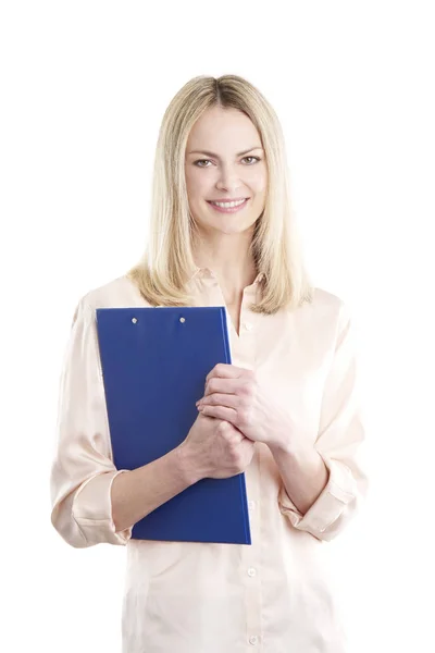 Woman holding clipboard — Stock Photo, Image