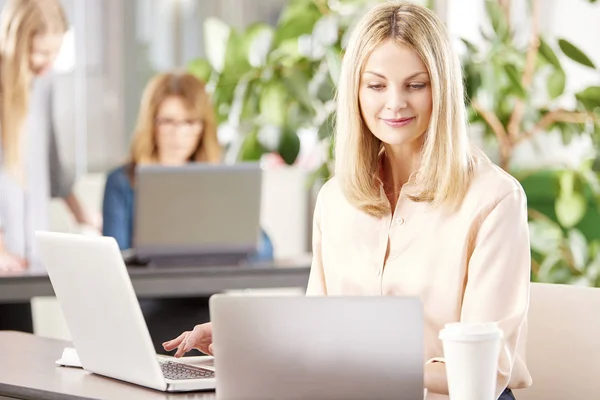 L mulher de negócios usando laptops — Fotografia de Stock