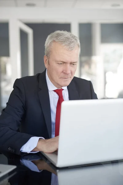 Diretor sentado na frente do laptop — Fotografia de Stock