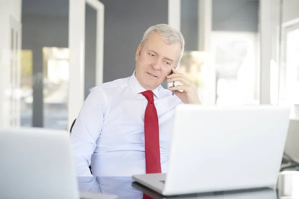 Direktör som sitter framför laptop — Stockfoto