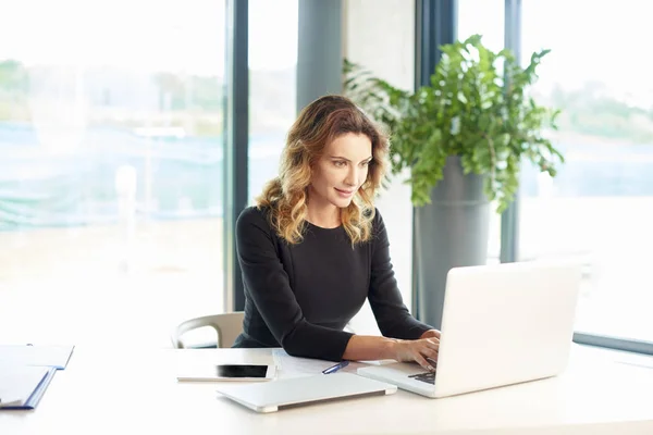 Geschäftsfrau arbeitet am Laptop — Stockfoto