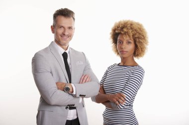 iş kadını ve üst düzey bir işadamı duran