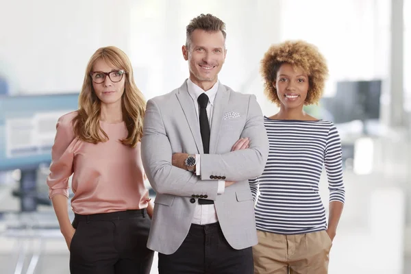 Business team staat in het kantoor. — Stockfoto