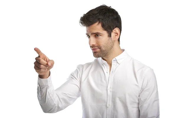 Retrato Joven Vestido Con Camisa Mientras Estaba Pie Sobre Fondo — Foto de Stock