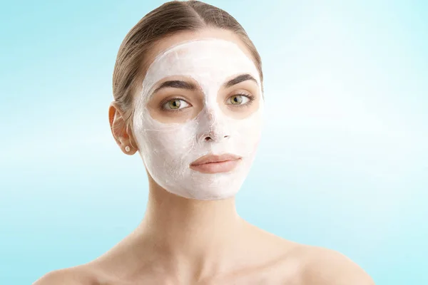 Studio Shot Young Woman Face Mask Isolated Background Copy Space — Stock Photo, Image