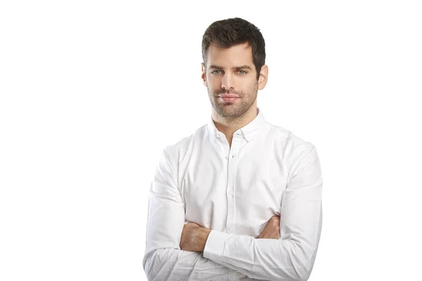 Retrato Joven Hombre Negocios Que Usa Camisa Mientras Está Pie — Foto de Stock