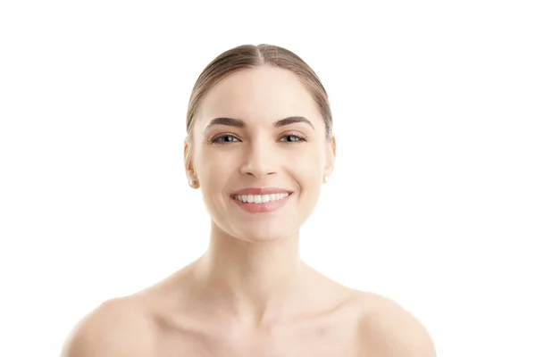 Foto Recortada Una Hermosa Mujer Joven Con Una Sonrisa Dentada — Foto de Stock