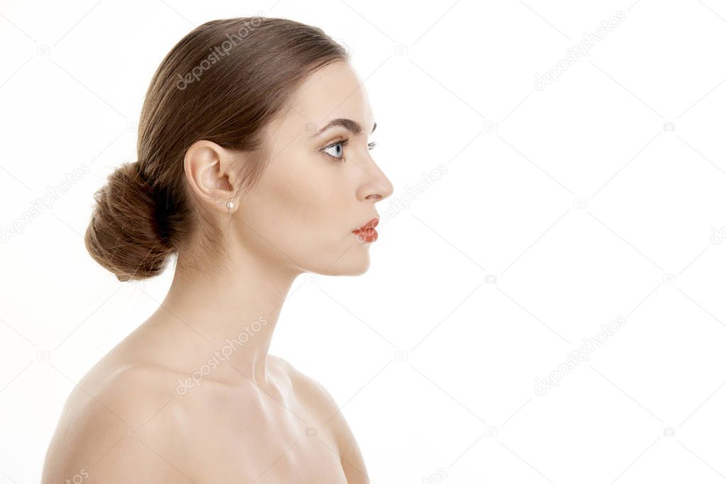 young woman posing on white background