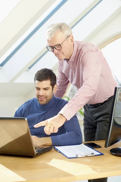 Junge Verkäuferin Kaufmann Sitzt Vor Dem Laptop Und Berät Sich — Stockfoto