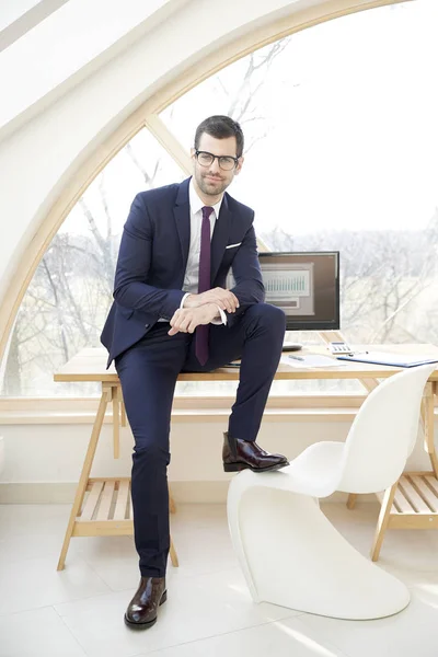 Full Length Shot Handsome Young Businessman Wearing Suit Looking Camera — Stock Photo, Image