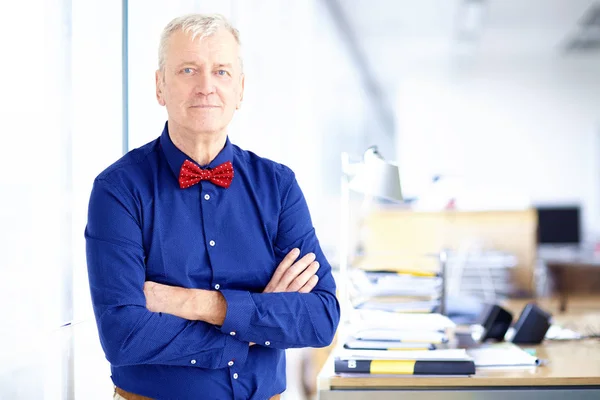 Retrato Hombre Negocios Mayor Con Corbata Lazo Mientras Está Pie —  Fotos de Stock