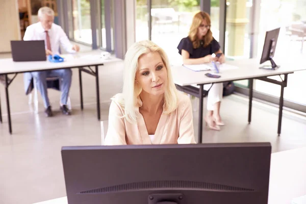 High Angle Shot Confident Businesswoman Working Computer Office — Stock Photo, Image