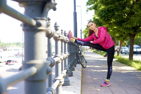 Young Fit Woman Stretching Street Morning Workout City — Stock Photo, Image