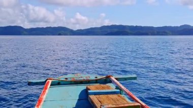 Philippines Travel, Boracay Bay slow motion front of Banca Boat. Tropical