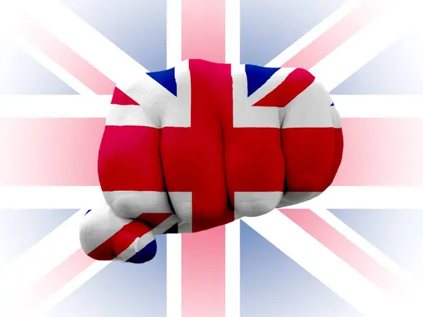 Union Jack flag with fist representing power — Stock Photo, Image