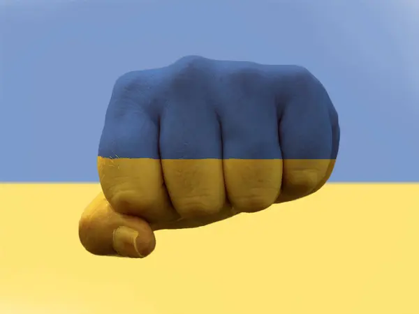 Ukraine Flag painted on human fist representing power — Stock Photo, Image