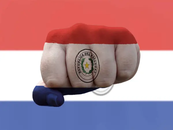 Парагвайський прапор зображений на людському кулаку, що представляє владу. — стокове фото