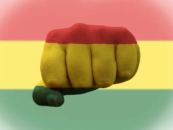 Bolivia Flag painted on human fist representing power — Stock Photo, Image