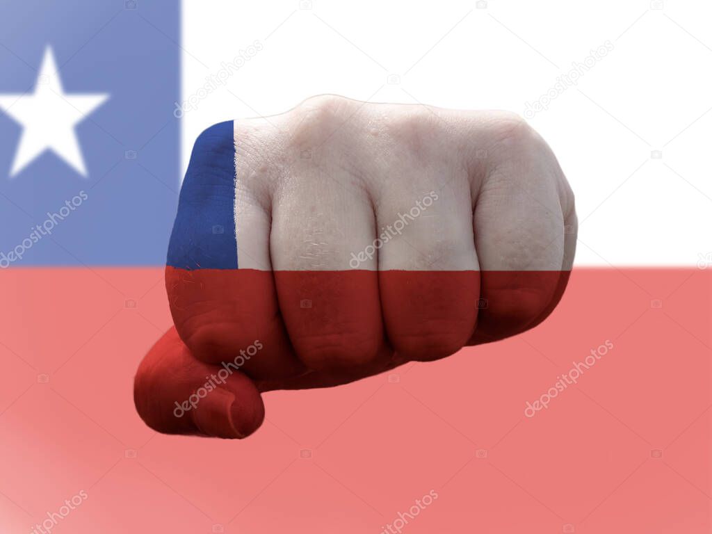 Chile Flag painted on human fist representing power