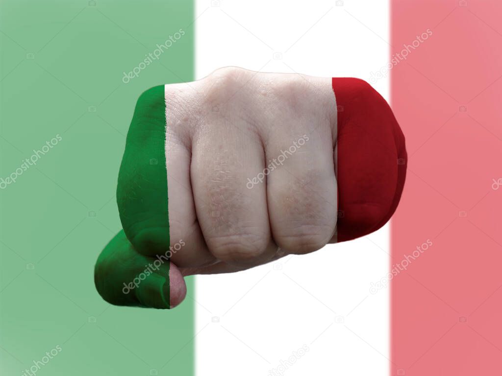 Italy Flag painted on human fist representing power