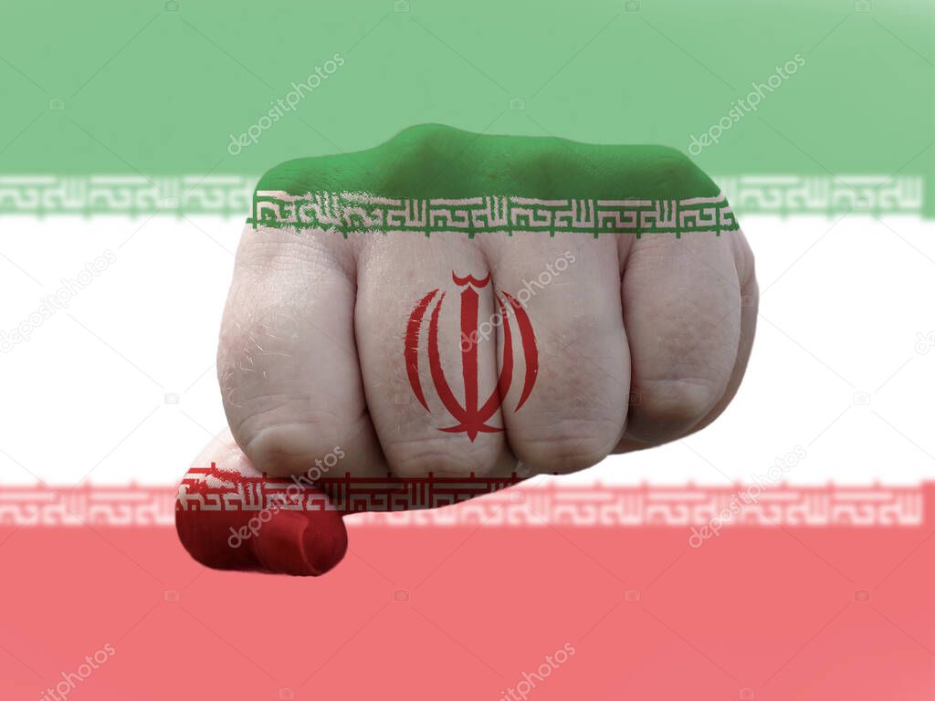 Iran Flag painted on human fist representing power