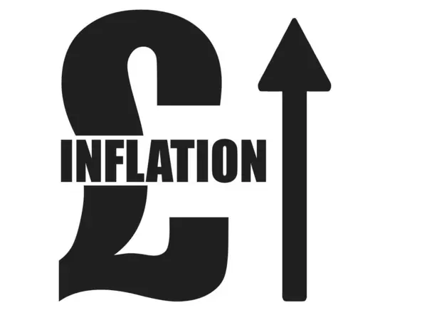 Brittiska Inflation Pund Stirling tecken, Inflation stiger, Uppåtgående pil — Stockfoto