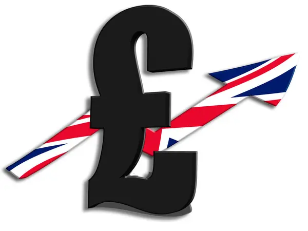 UK Pound Sterling Sign with Up direction arrow Union Jack Flag — Foto de Stock