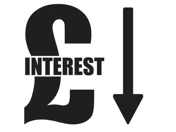 UK Pound Sterling Sign With Interest Arrow Falling — Stock Photo, Image