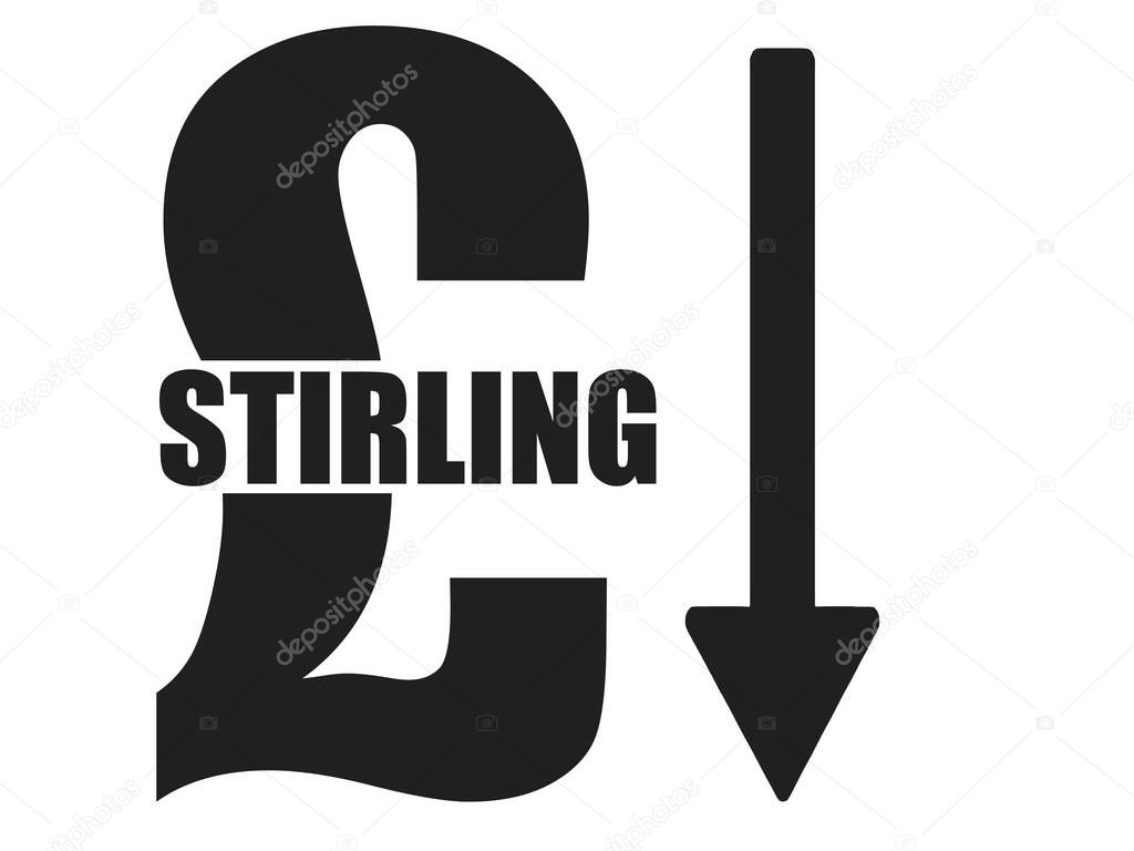 UK Pound Sterling Sign with down poingint arrow, 