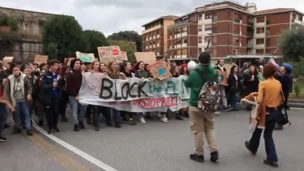 Pisa Toscane Nov 2019 Jongeren Studenten Straat Voor Wereldwijde Demonstratie — Stockvideo