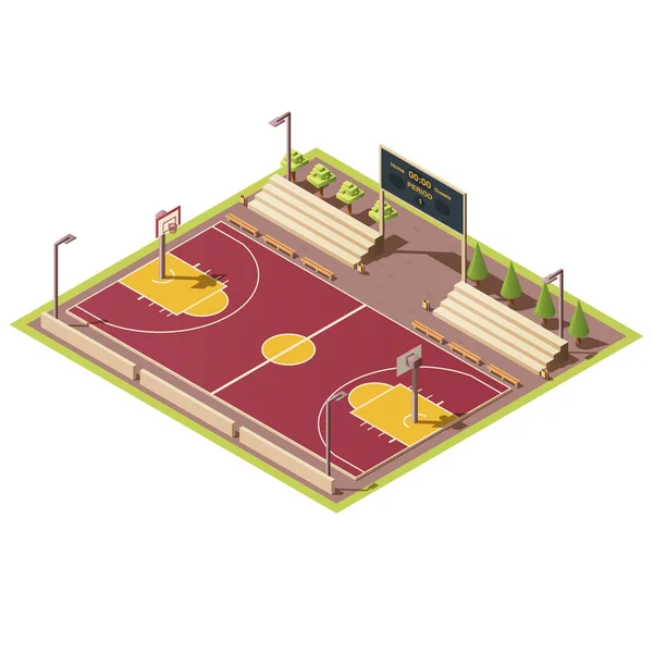 Stade isométrique avec terrain de basket — Image vectorielle