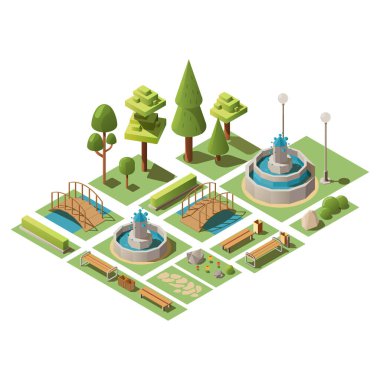 Isometric set of public park unsurları