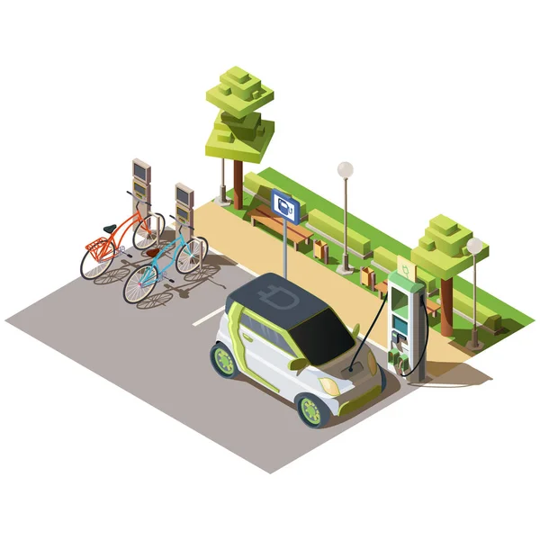 电动车和自行车停放 — 图库矢量图片